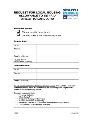 UK Local Housing Allowance Direct to Landlord Request