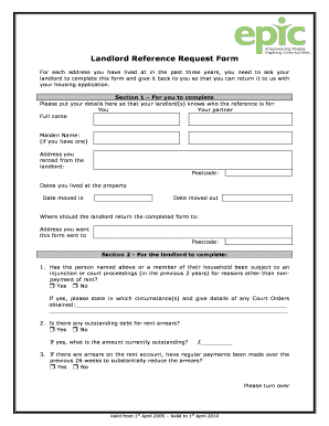 Landlord Reference Request Form - Epic Housing