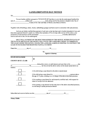 Illinois Landlord Five Day Notice