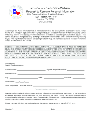 Harris County Voter Information Removal Request