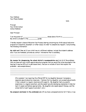 Special Education Due Process Hearing Request Letter