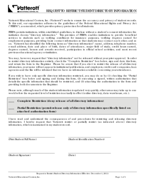 Request to Restrict Student Directory Information