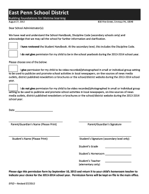 East Penn School District Media Permission Form