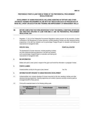Preference Points Claim Form
