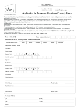 City of Johannesburg Pensioner Rebate Application