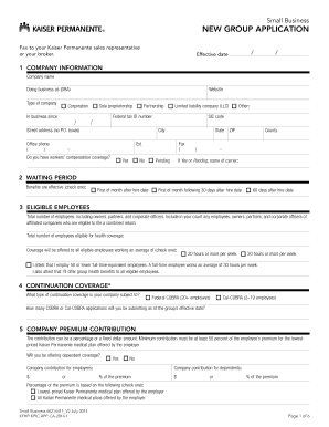 Kaiser Permanente Small Business New Group Application