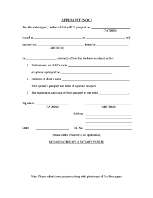 Affidavit for Child Passport Endorsement