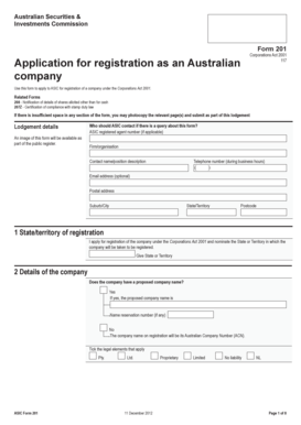 Australian Company Registration Form 201
