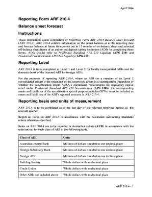 Reporting Form ARF 210.4 Balance sheet forecast - apra gov