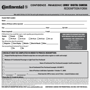 Panasonic Lumix Camera Redemption Form