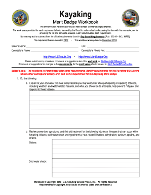 Kayaking Merit Badge Worksheet - MeritBadgeorg - Fill and Sign Printable  Template Online