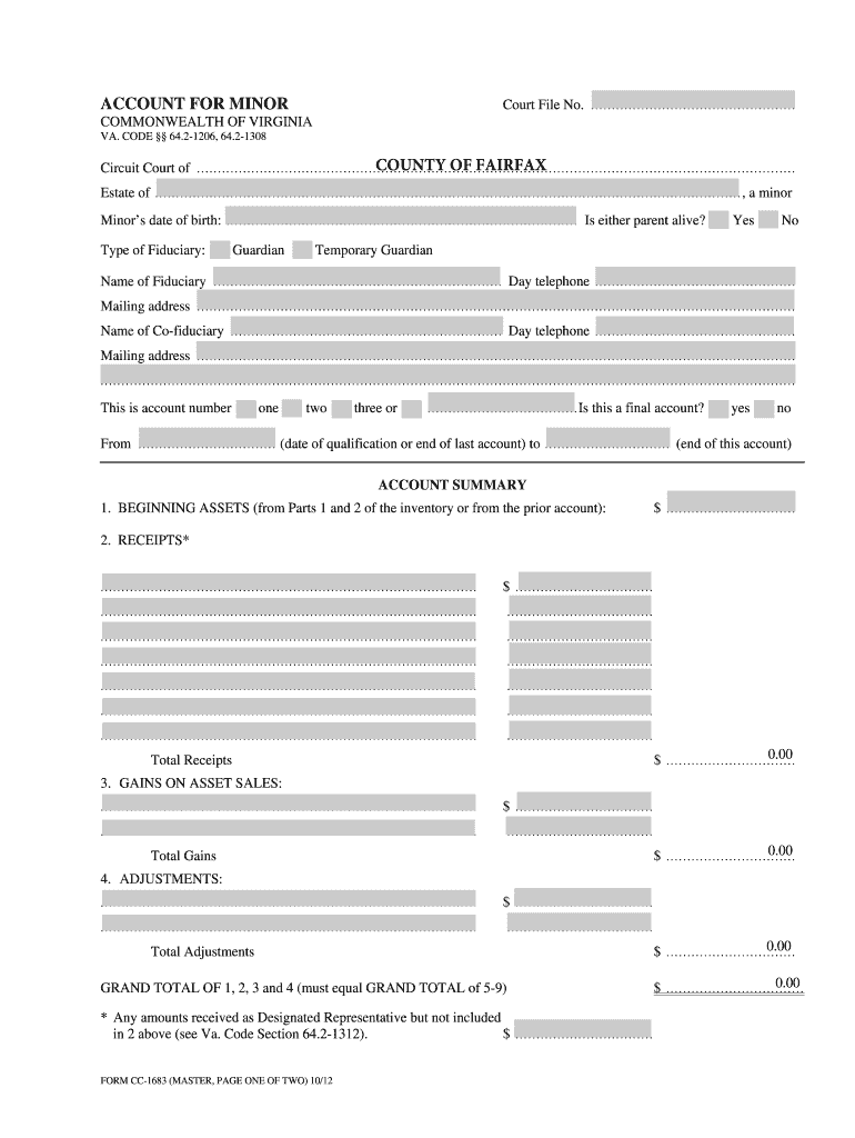Fillable Online fairfaxcommissionerofaccounts ACCOUNT FOR MINOR