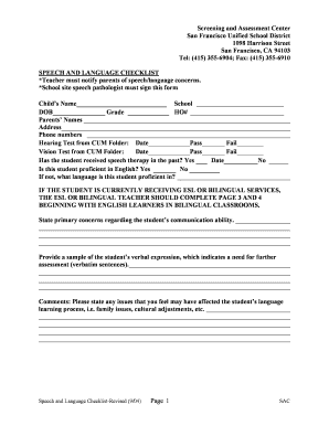 Speech and Language Checklist