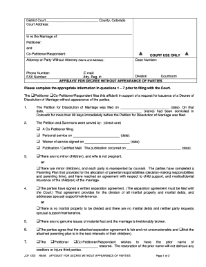 Affidavit for Decree Without Appearance of Parties