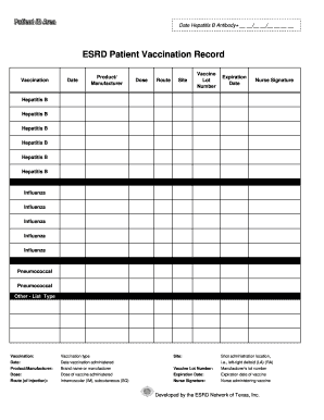 Patient Vaccination Form Record - ESRD Network of Texas - esrdnetwork