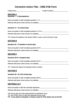 CMS 2728 Corrective Action Plan Form
