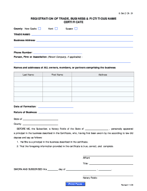 Delaware Trade Business Fictitious Name Registration