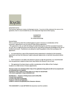 Guarantor Agreement for Residential Lettings
