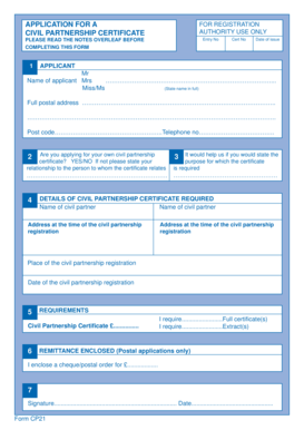 Civil Partnership Certificate Application