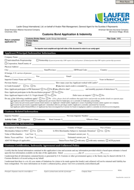 Customs Bond Application & Indemnity