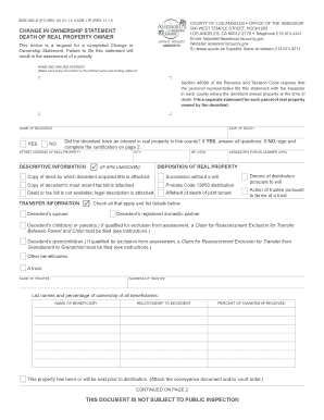 Change in Ownership Statement (Death of Real Property Owner)
