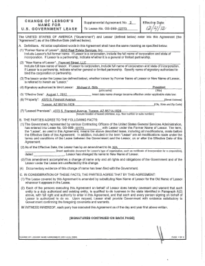 Change of lessor's name for us government lease - GSA - gsa