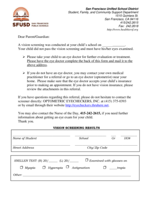 San Francisco Vision Screening Referral Form