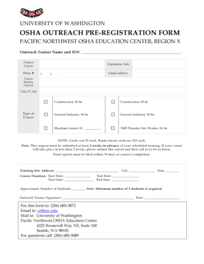OSHA Outreach Pre-Registration Form