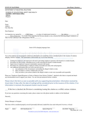 California Notice of Intent to Issue Serious Violation