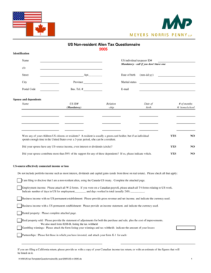 US Non-resident Alien Tax Questionnaire