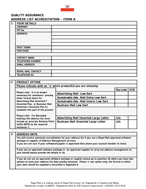 Royal Mail Address List Accreditation Form A