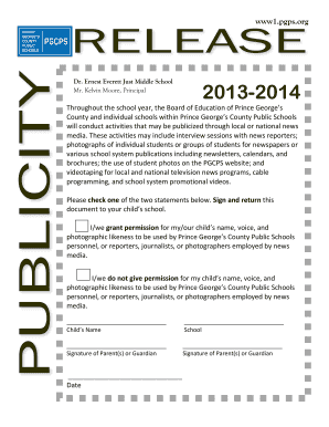 Prince George's County Public Schools Media Consent Form
