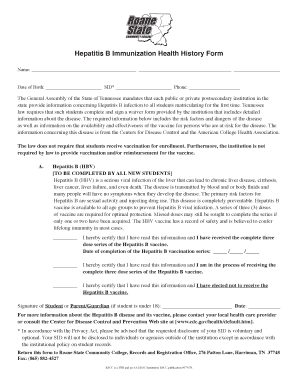 Hepatitis B Immunization Health History Form
