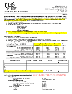 School District U-46 Instructional Fees Form