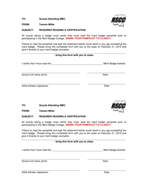 Merit Badge Reading Certification Form