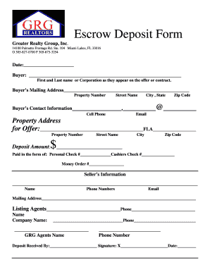Escrow Deposit Form