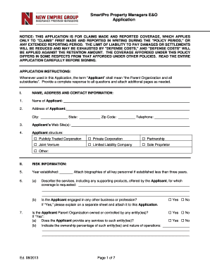 SmartPro Property Managers E&O Application