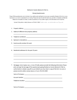 Sherburne County Abstract & Title Co. Closing Questionnaire
