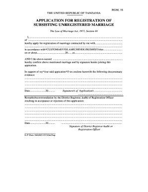 Application for Registration of Subsisting Unregistered Marriage