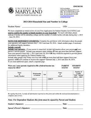 2013-2014 Household Size and Number in College Form