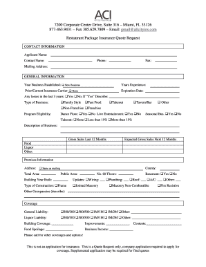 Restaurant Package Insurance Quote Request