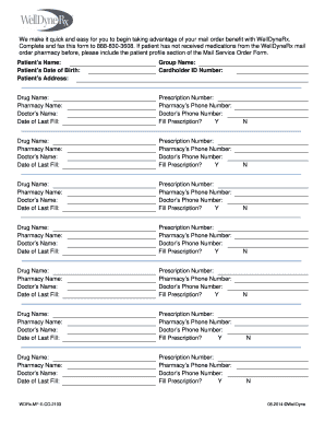 WellDyneRx Mail Service Order Form