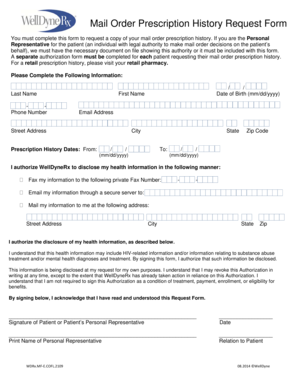 Mail Order Prescription History Request Form