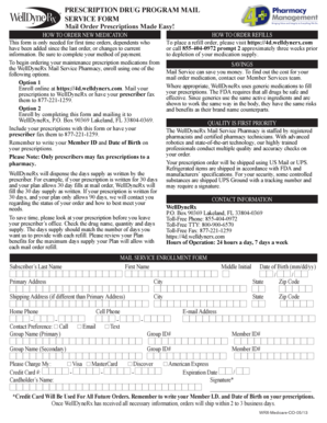 WellDyneRx Mail Service Prescription Enrollment Form