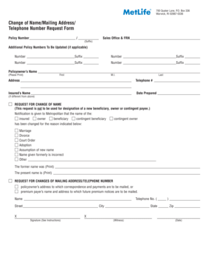 Metropolitan Change of Name/Mailing Address/Telephone Number Request Form