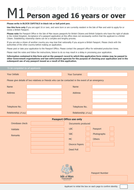 British Passport Application Form M1