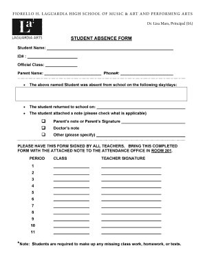 Attendance sheet for students pdf - laguardia absence form