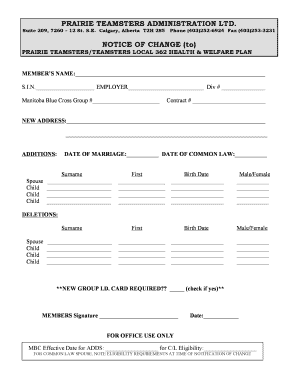 Notice of Change to Health & Welfare Plan