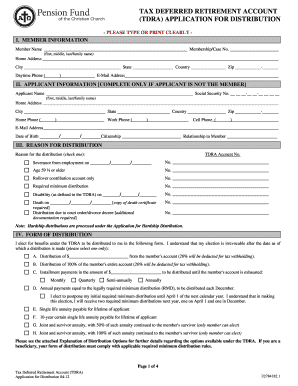 Tax Deferred Retirement Account Application for Distribution