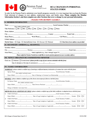 RCA Changes in Personal Status Form